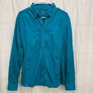 Kuhl Button-Up Long Sleeve Shirt Teal Womens Large Performance Hiking Safari